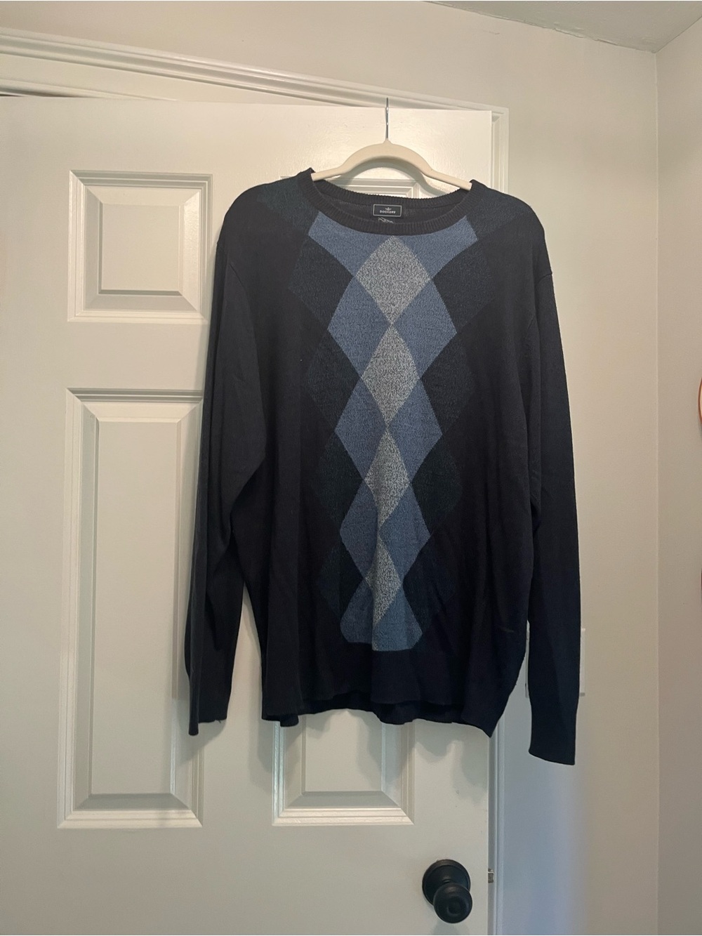Dockers Black Crewneck Sweater with Blue and Gray Argyle - Picture 1 of 3